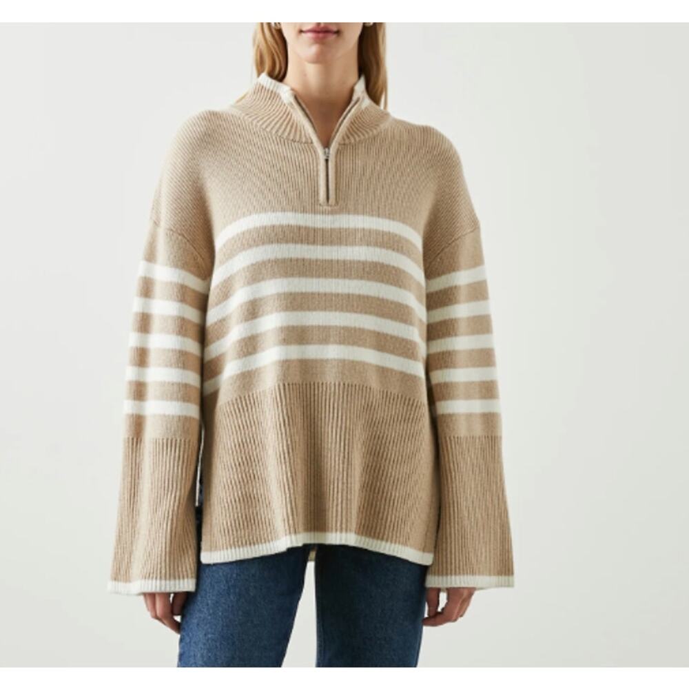 Rails Tessa Striped Wool Blend 1/4 Zip Sweater Sand (S)